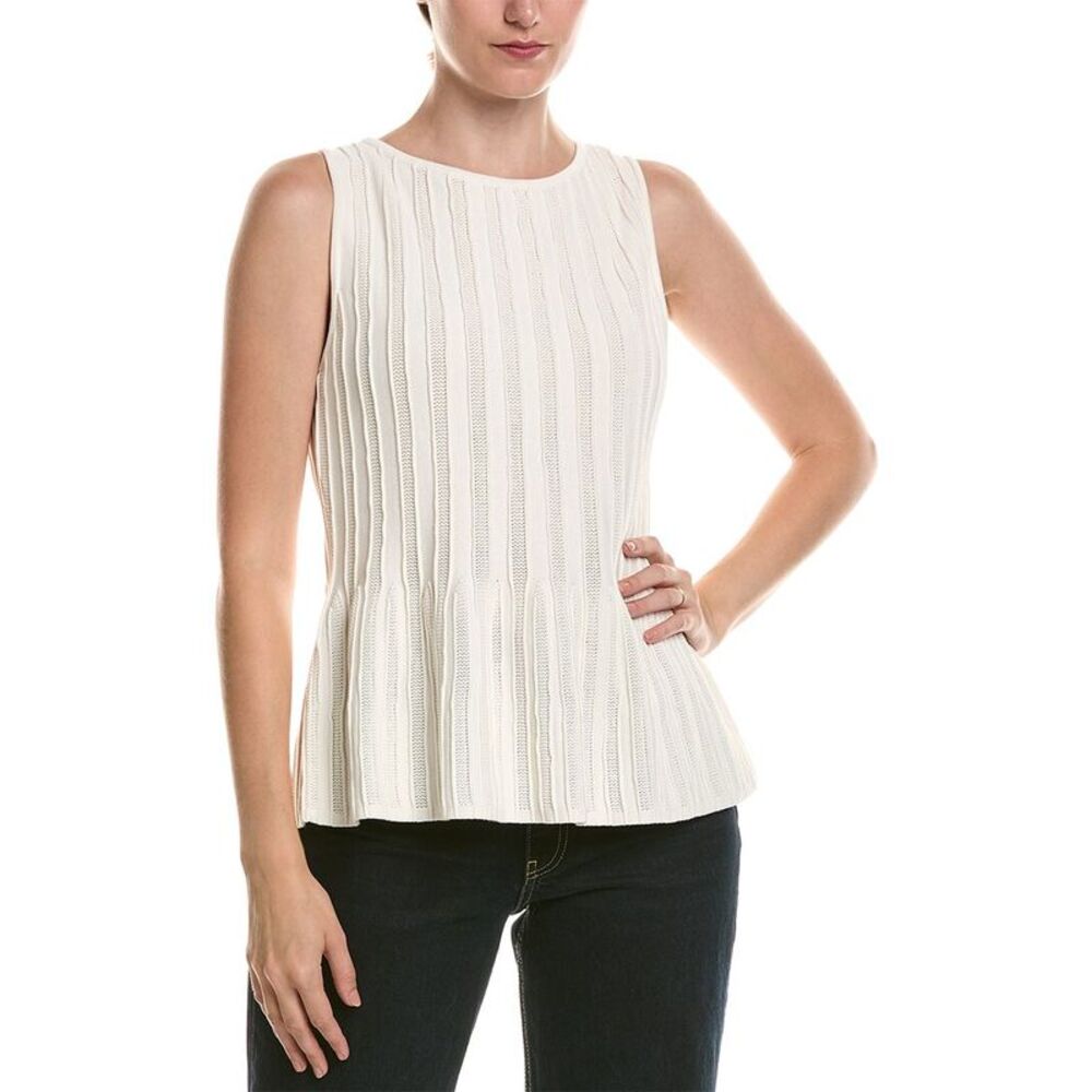 Anne Klein Womens  Bateau Peplum Tank, White